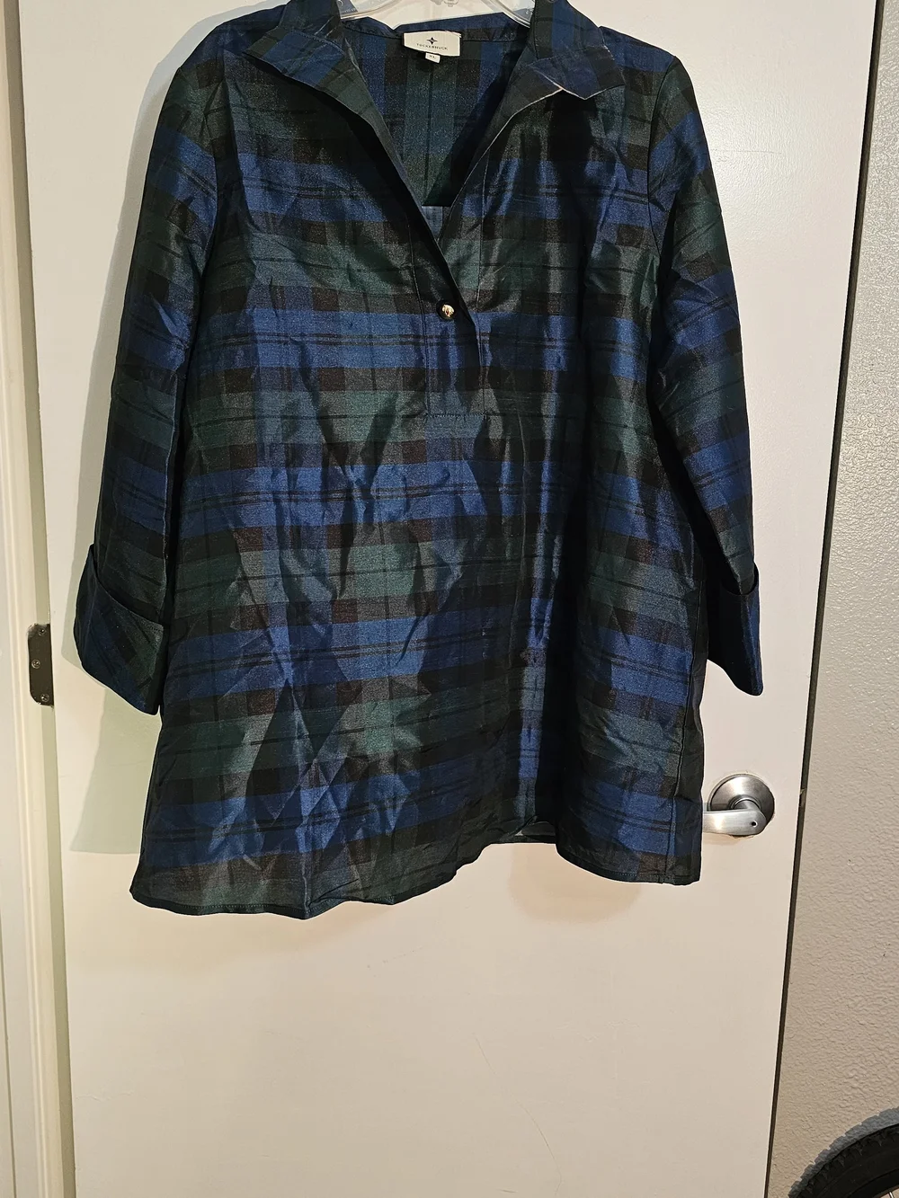 Tuckernuck Plaid Iridescent Metallic Popover Tunic Blouse Size XL